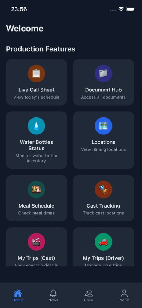UnitBase app — production features grid